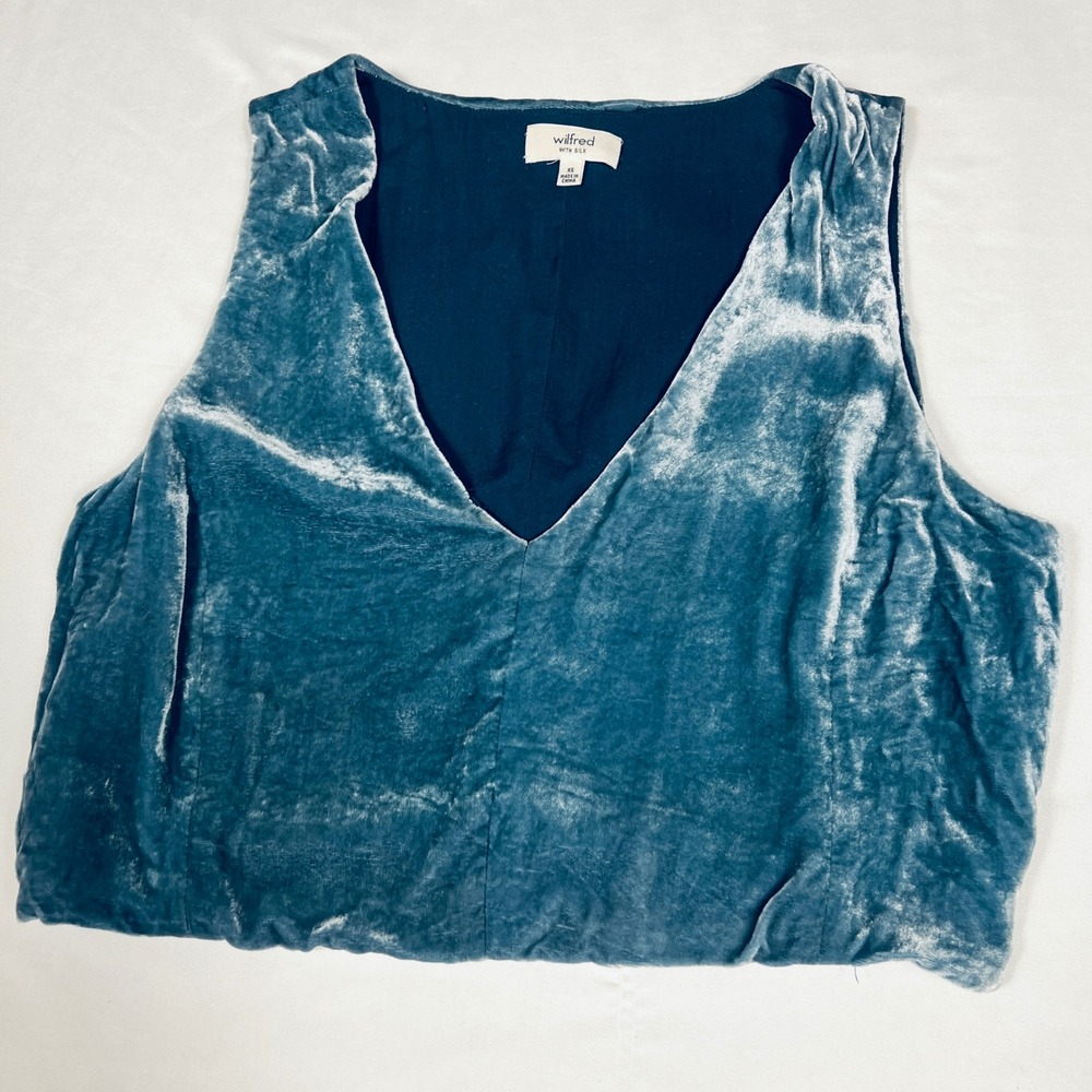 Wilfred Aritzia Free‎ Silk Blend Velvet Crop Top Teal Blue V-Neck Sleeveless XS